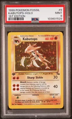 1999 Pokemon Fossil 1st Edition #9 Kabutops - Holo PSA 9 - Image 1