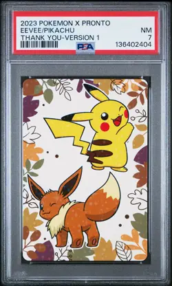 2023 POKEMON X PRONTO THANK YOU CARD VERSION 1 EEVEE/PIKACHU PSA 7 - Image 1