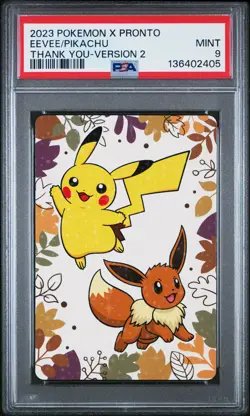 2023 POKEMON X PRONTO THANK YOU CARD VERSION 2 EEVEE/PIKACHU PSA 9 - Image 1