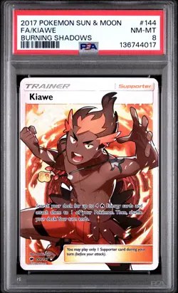 2017 POKEMON SUN & MOON BURNING SHADOWS #144 FULL ART/KIAWE PSA 8 - Image 1