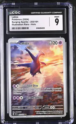 Latios 203/191 Illustration Rare Holo Surging Sparks Pokemon CGC 9 Mint - Image 1