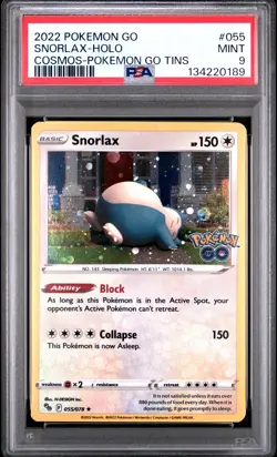 2022 POKEMON GO COSMOS-POKEMON GO TINS #055 SNORLAX-HOLO PSA 9 - Image 1