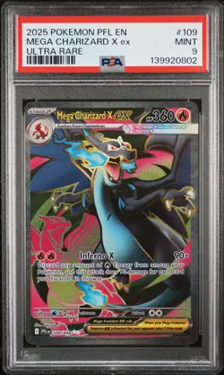 2025 POKEMON PFL EN-PHANTASMAL FLAMES ULTRA RARE #109 MEGA CHARIZARD X EX PSA 9 - Image 1