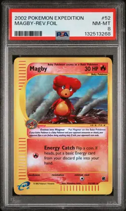2002 POKEMON EXPEDITION #52 MAGBY-REVERSE FOIL PSA 8 - Image 1