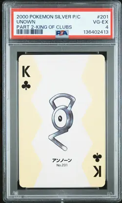 2000 POKEMON SILVER VERSION PART 2 PLAYING CARDS KING OF CLUBS #201 UNOWN PSA 4 - Image 1
