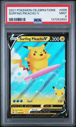 2021 POKEMON CELEBRATIONS #008 SURFING PIKACHU V PSA 9 - Image 1