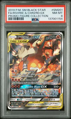 2019 POKEMON SM BLACK STAR PROMO #SM201 FULL ART/RESHIRAM & CHARIZARD GX PSA 8 - Image 1
