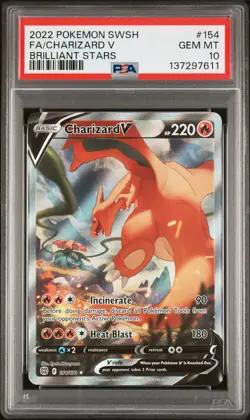 2022 POKEMON SWORD & SHIELD BRILLIANT STARS #154 FULL ART/CHARIZARD V PSA 10 - Image 1