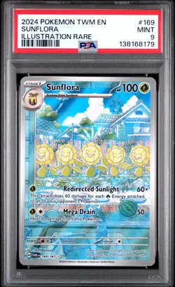 2024 POKEMON TWM EN-TWILIGHT MASQUERADE ILLUSTRATION RARE #169 SUNFLORA PSA 9 - Image 1