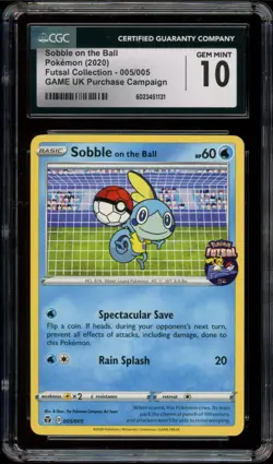 CGC 10 Gem Mint Sobble on the Ball 005/005 Pokemon Futsal 2020 UK Promo - Image 1