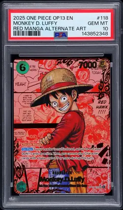 2025 ONE PIECE CARRYING ON HIS WILL RED MANGA ALT ART MONKEY D. LUFFY PSA 10 - Image 1