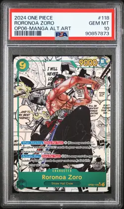 2024 ONE PIECE OP06 WINGS OF THE CAPTAIN MANGA ALTERNATE ART RORONOA ZORO PSA 10 - Image 1