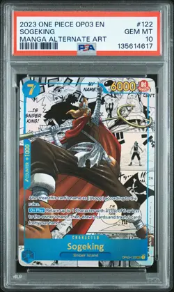 2023 ONE PIECE OP03-PILLARS OF STRENGTH MANGA ALTERNATE ART #122 SOGEKING PSA 10 - Image 1