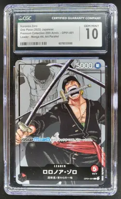 2022 ONE PIECE CCG JAPANESE RORONOA ZORO MANGA ALT. ART OP01-001 CGC 10 B RC7 - Image 1