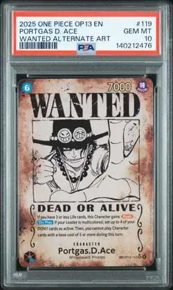 2025 ONE PIECE CARRYING ON HIS WILL WANTED ALT ART #119 PORTGAS D. ACE PSA 10 - Image 1