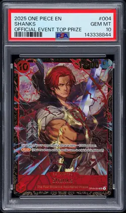 2025 ONE PIECE PROMOS OFFICIAL EVENT TOP PRIZE #004 SHANKS PSA 10 - Image 1