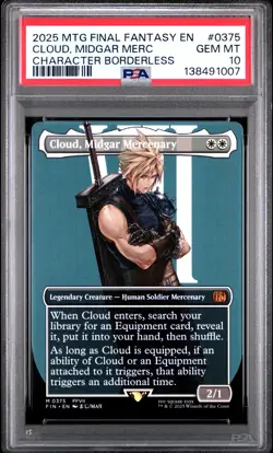 2025 MTG FINAL FANTASY CHARACTER BORDERLESS #0375 CLOUD, MIDGAR MERCENARY PSA 10 - Image 1