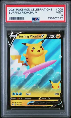 2021 POKEMON CELEBRATIONS #008 SURFING PIKACHU V PSA 9 - Image 1