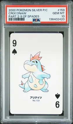 2000 POKEMON SILVER VERSION PART 2 PLAYING CARDS 9 OF SPADES CROCONAW PSA 10 - Image 1