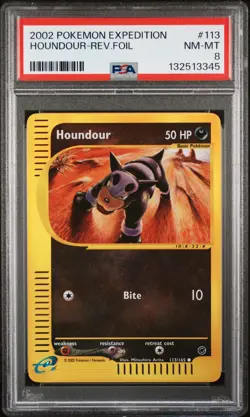 2002 POKEMON EXPEDITION #113 HOUNDOUR-REVERSE FOIL PSA 8 - Image 1