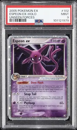 2005 POKEMON EX UNSEEN FORCES #102 ESPEON EX-HOLO PSA 9 - Image 1