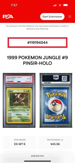 1999 POKEMON JUNGLE #9 PINSIR-HOLO PSA 6, Free Shipping - Image 3