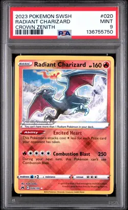 2023 POKEMON SWORD & SHIELD CROWN ZENITH #020 RADIANT CHARIZARD PSA 9 - Image 1