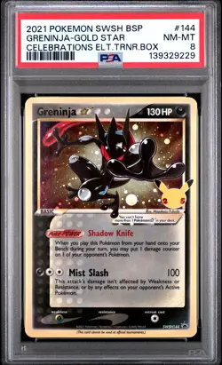 2021 POKEMON SWSH CELEBRATIONS ETB PROMO #144 GRENINJA-GOLD STAR PSA 8 - Image 1