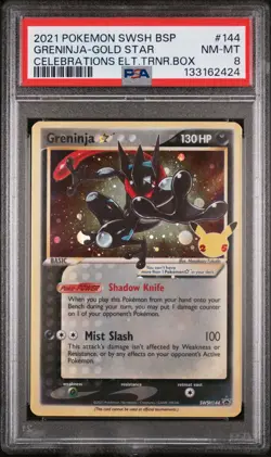 2021 POKEMON SWSH CELEBRATIONS ETB PROMO #144 GRENINJA-GOLD STAR PSA 8 - Image 1