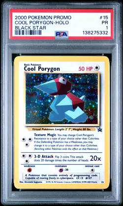 2000 POKEMON PROMO BLACK STAR #15 COOL PORYGON-HOLO PSA 1 - Image 1