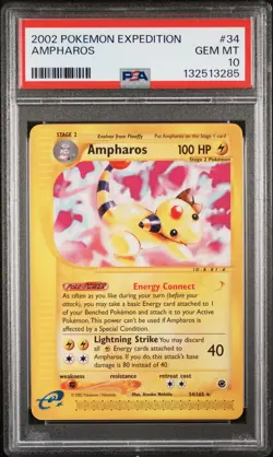 2002 POKEMON EXPEDITION #34 AMPHAROS PSA 10 - Image 1