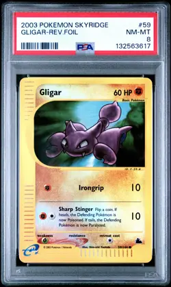 2003 POKEMON SKYRIDGE #59 GLIGAR-REVERSE FOIL PSA 8 - Image 1