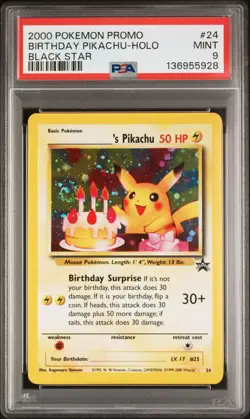 2000 POKEMON PROMO BLACK STAR #24 BIRTHDAY PIKACHU-HOLO PSA 9 - Image 1