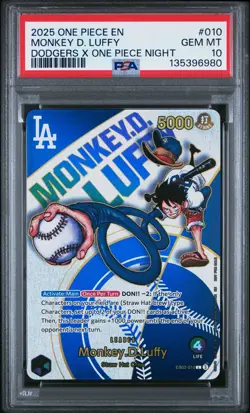 2025 ONE PIECE PROMOS DODGERS X ONE PIECE NIGHT #010 MONKEY D. LUFFY PSA 10 - Image 1