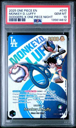 2025 ONE PIECE PROMOS DODGERS X ONE PIECE NIGHT #010 MONKEY D. LUFFY PSA 10 - Image 1
