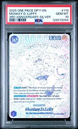 2025 ONE PIECE OP11-A FIST OF DIVINE SPEED 3RD ANV-SILVER MONKEY D. LUFFY PSA 10 - Image 1