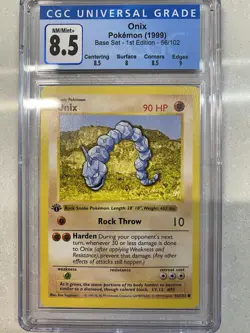 1st Edition Shadowless Onix 56/102 Base Set Pokemon Card CGC 8.5 - Image 1