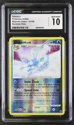 CGC 10 GEM MINT Glaceon 2008 Majestic Dawn 5/100 Reverse Holo Pokemon Card - Image 1