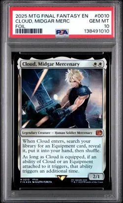 2025 MAGIC THE GATHERING FINAL FANTASY FOIL #0010 CLOUD, MIDGAR MERCENARY PSA 10 - Image 1