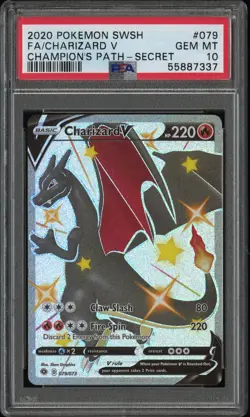 PSA 10 GEM MINT 2020 POKEMON SWORD & SHIELD CHAMPION'S PATH #079 FA/CHARIZARD V - Image 1