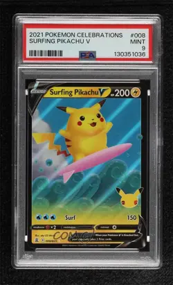 Full Art - Surfing Pikachu V Pokemon Celebrations PSA 9 MINT - Image 1