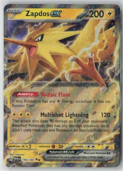 Pokemon Zapdos ex #145/165 SV: Scarlet & Violet 151 Near Mint or Better - Image 1