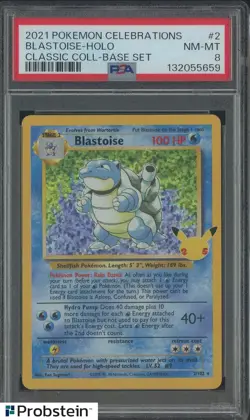 2021 Pokemon Celebrations Classic Coll Base Set #2 Blastoise Holo PSA 8 - Image 1