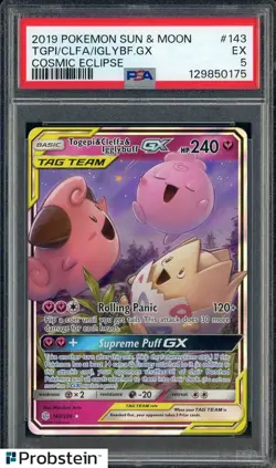 2019 Pokemon S & M Cosmic Eclipse #143 Togepi & Cleffa & Igglybuff Gx PSA 5 - Image 1