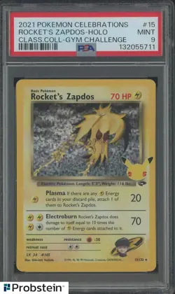 2021 Pokemon Celebrations Class. Gym Challenge #15 Rocket's Zapdos Holo PSA 9 - Image 1