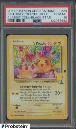 2021 Pokemon Celebrations Classic Black Star #24 Birthday Pikachu Holo PSA 10 - Image 1