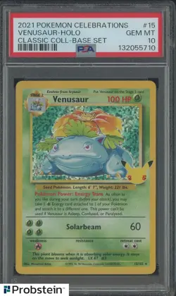 2021 Pokemon Celebrations Classic Coll Base Set #15 Venusaur Holo PSA 10 - Image 1