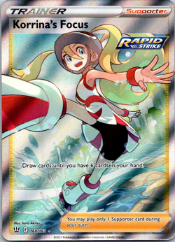 Pokemon SWSH Battle Styles Korrinas Focus Rapid Strike Full Art Trainer 160/163 - Image 1
