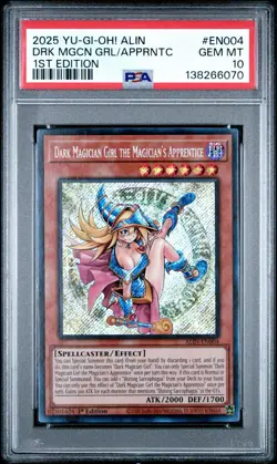 2025 PSA 10 YUGIOH ALIN SECRET RARE DARK MAGICIAN GIRL THE MAGICIANS APPRENTICE - Image 1