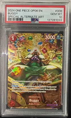 One Piece TCG Buggy SP Alt Art OP03-008 Wings of Captain OP06 PSA 10 Gem Mint - Image 1